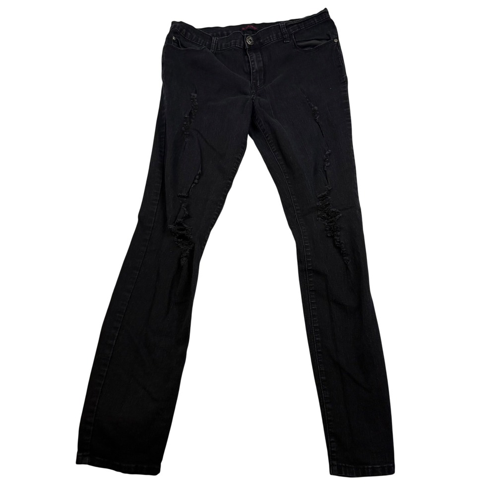 Silver Crush Black Distressed Skinny Jeans Ripped Denim Pants 29x29.5